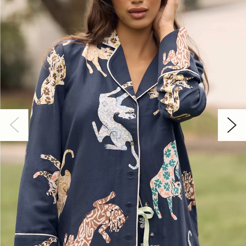 Anthropologie Leopards Print Flannel Button Down Pajamas - UNWORN